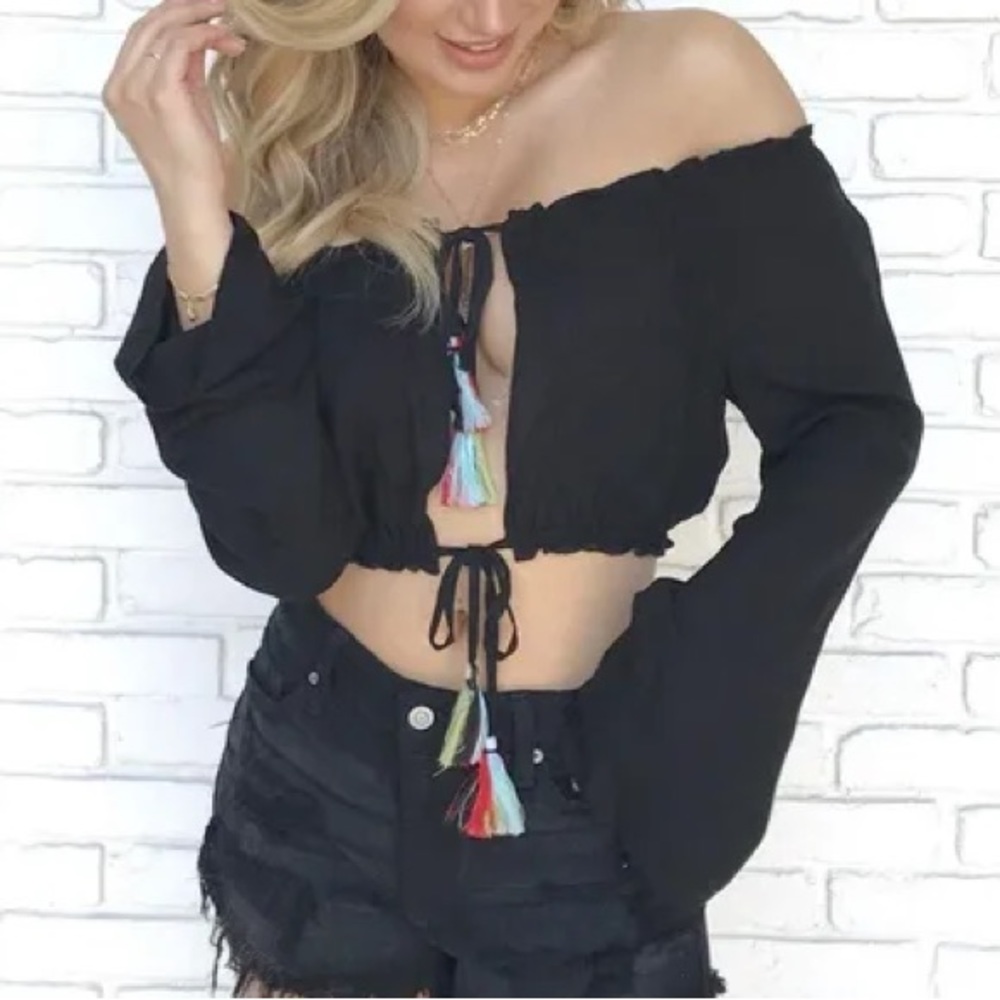 Honey Bell off the shoulder tassels crop top
